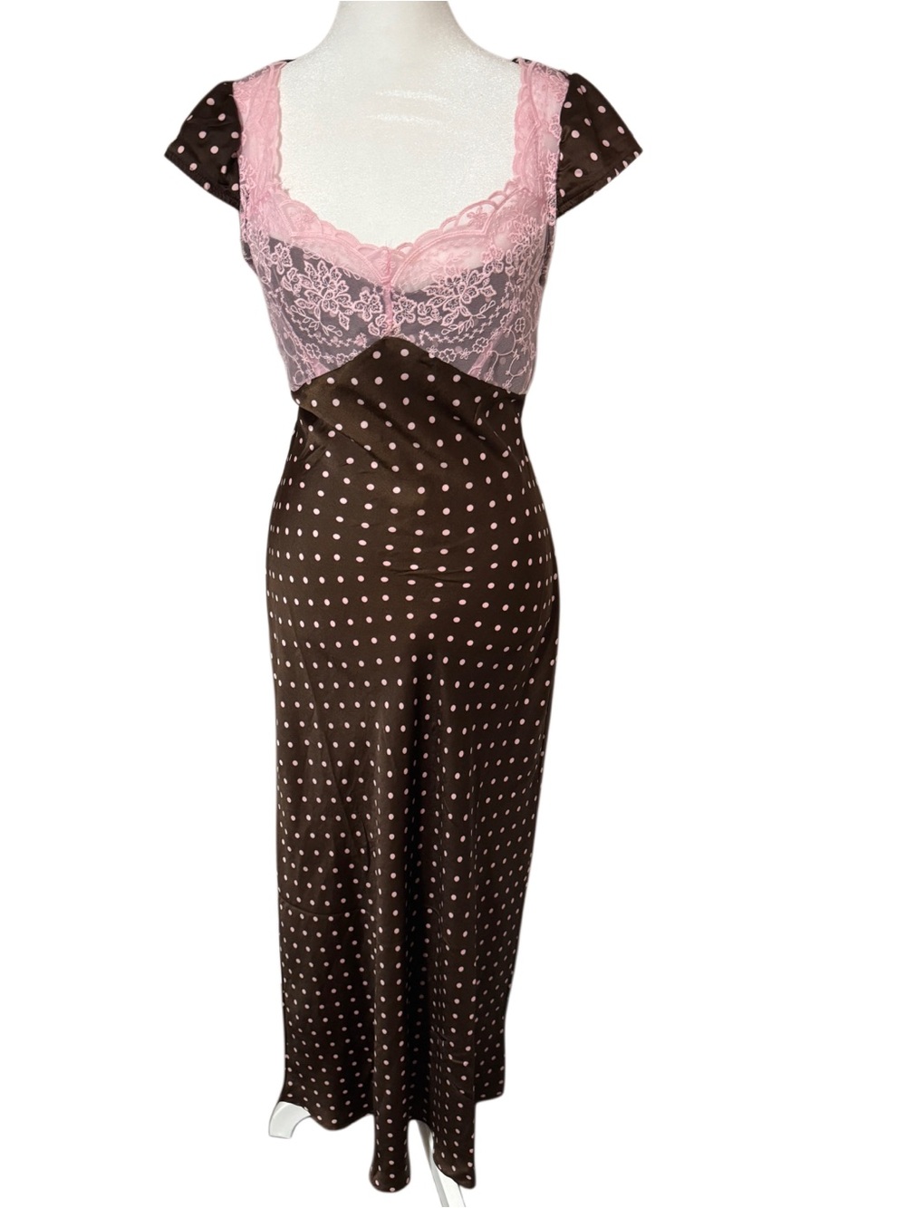 Betsey Johnson Polka Dot Lace Top Maxi Milkmaid Dress size large